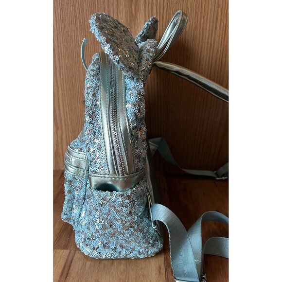 Disney Parks Loungefly Arendelle Aqua Sequins Minnie Mouse Backpack Retired READ main image 11